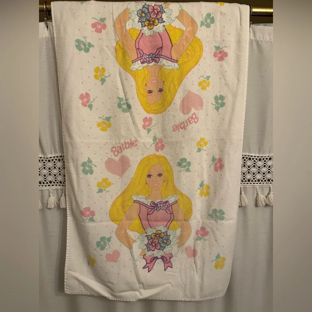 Vintage Franco Barbie holding Flowers Bath Towel 22x42